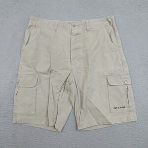 Jack & Jones Y2K Cargo Shorts Mens 37 Beige Cotton Flat Front Utility Pockets